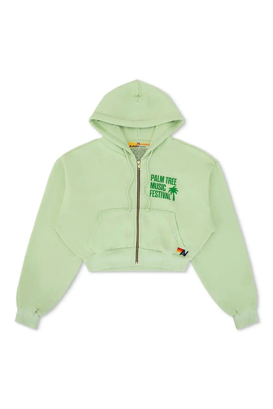PALM TREE FEST NAPA 2025 CROPPED ZIP HOODIE RELAXED - LIME CREAM