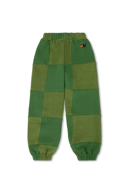 KID'S CHECK QUILTED SWEATPANTS - JUNGLE GREEN / PALM