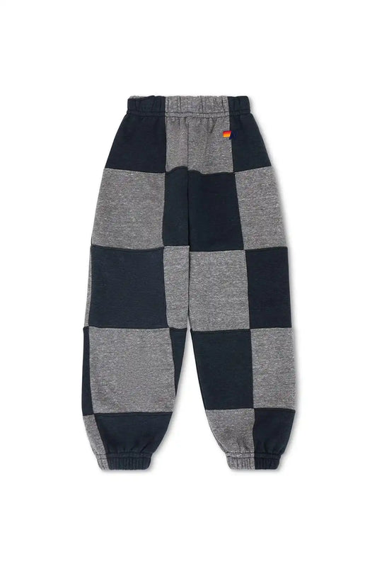KID'S CHECK QUILTED SWEATPANTS - HEATHER GREY/CHARCOAL