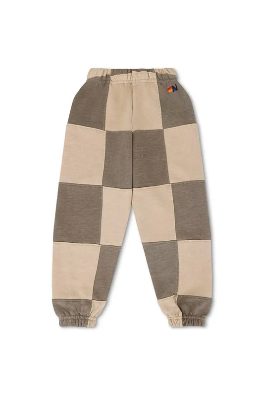 KID'S CHECK QUILTED SWEATPANTS - SAND / TAUPE