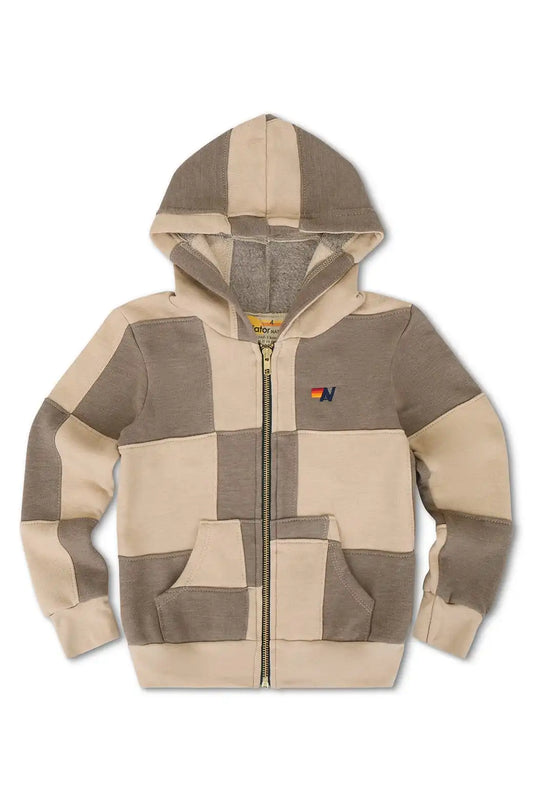 KID'S CHECK QUILTED ZIP HOODIE - SAND / TAUPE