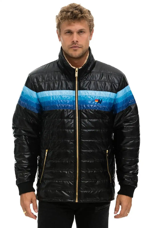 4 STRIPE JACKET -  GLOSSY BLACK // BLUE