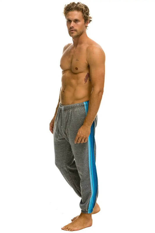5 STRIPE SWEATPANTS - HEATHER GREY // BLUE