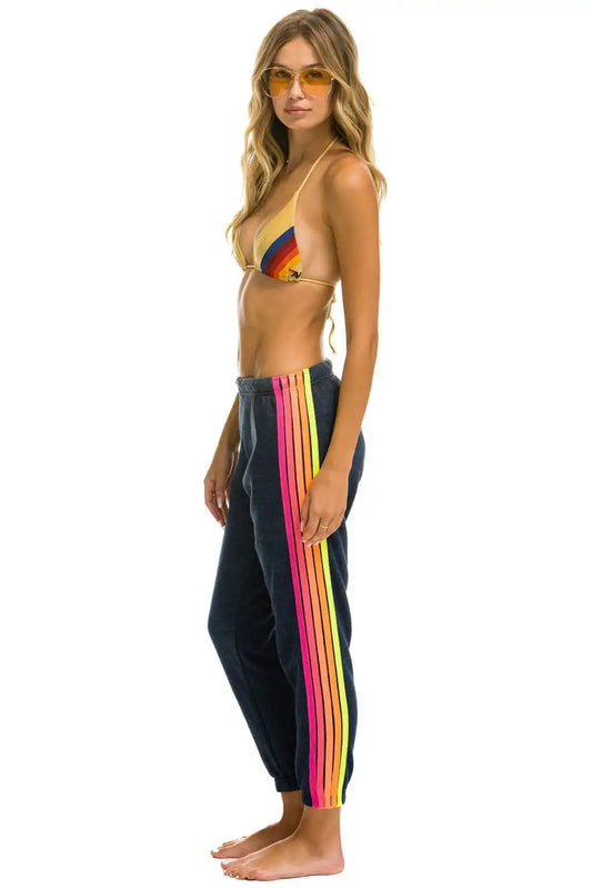 5 STRIPE SWEATPANTS - HEATHER NAVY // NEON RAINBOW