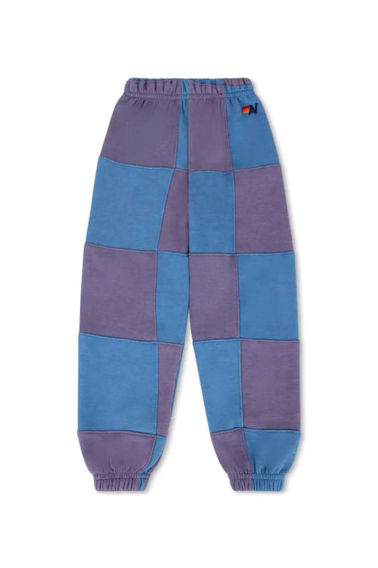 KID'S CHECK QUILTED SWEATPANTS -LAVENDER // OCEAN