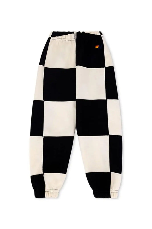 KID'S CHECK QUILTED SWEATPANTS -BLACK // WHITE