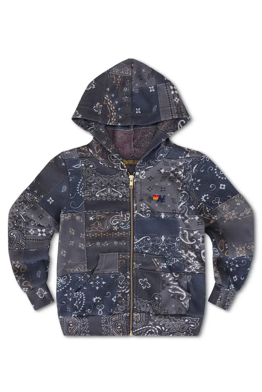 KID'S BANDANA QUILTED ZIP HOODIE - CHARCOAL