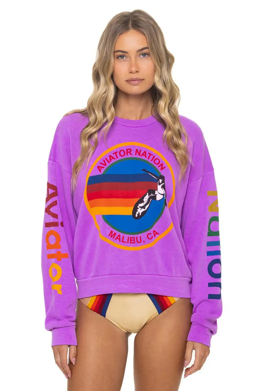 AVIATOR NATION MALIBU CREW SWEATSHIRT - NEON PURPLE