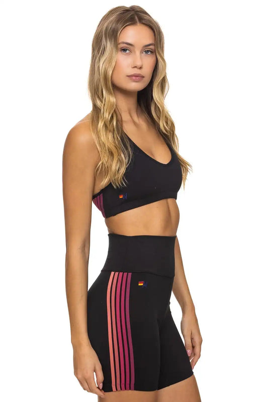 5 STRIPE 5 INCH HI-RISE BIKER SHORT - BLACK // BERRY