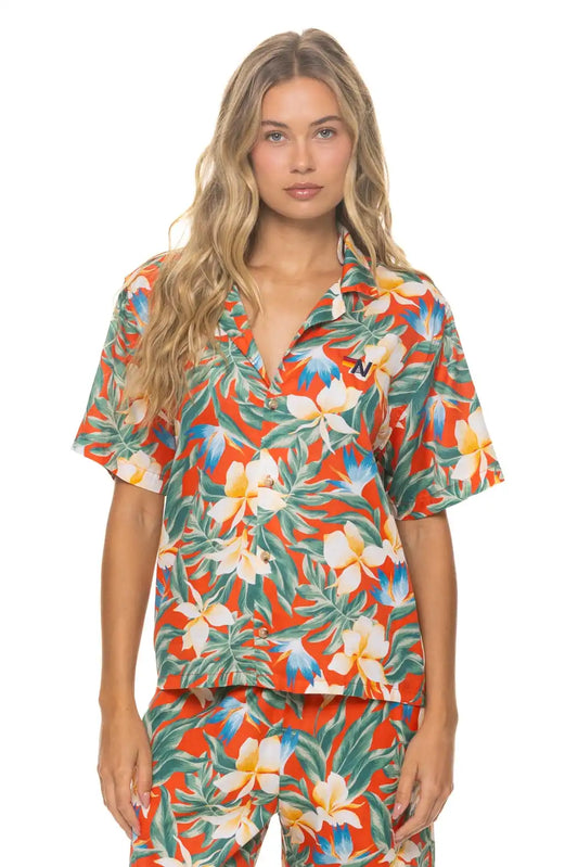 UNISEX COTTON LUXE POPLIN RESORT SHIRT - RED // KAUAI