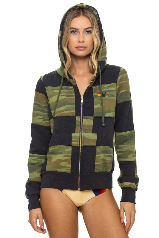 CHECK QUILT ZIP HOODIE - SMOKE // CAMO