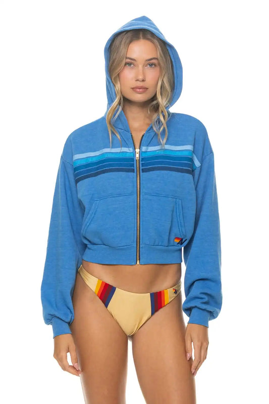 5 STRIPE CROPPED ZIP HOODIE RELAXED - OCEAN // BLUE