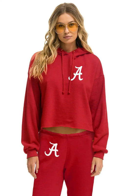 UNIVERSITY OF ALABAMA CROPPED PULLOVER HOODIE - CRIMSON