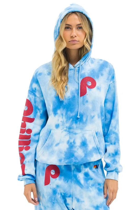 PHILLIES HAND DYED RELAXED PULLOVER HOODIE - TIE DYE BLUE