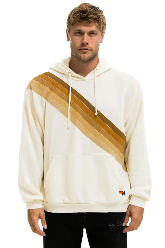 CROSS STRIPE RELAXED PULLOVER HOODIE - VINTAGE WHITE // BROWN