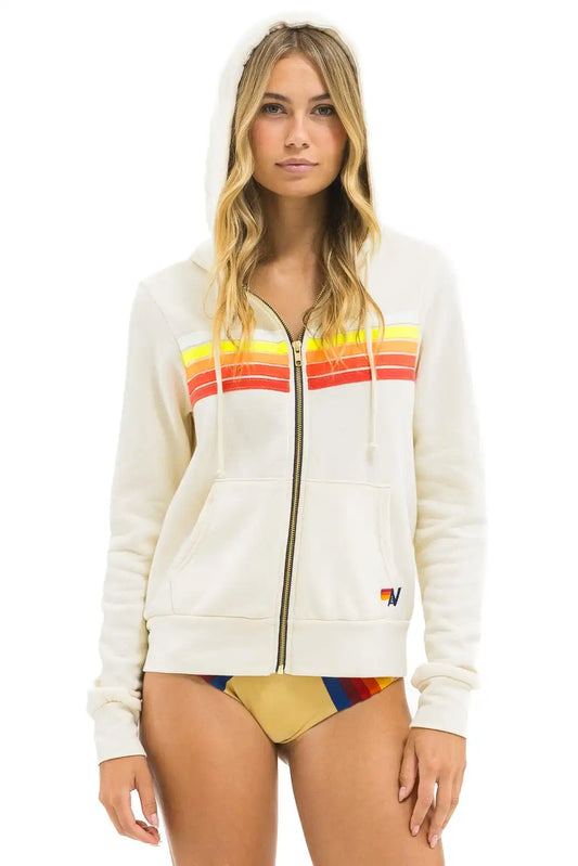 5 STRIPE HOODIE - VINTAGE WHITE // WHITE NEON