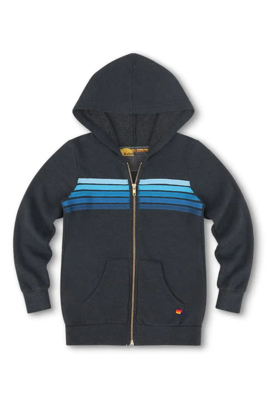 KID'S 5 STRIPE HOODIE - CHARCOAL // BLUE