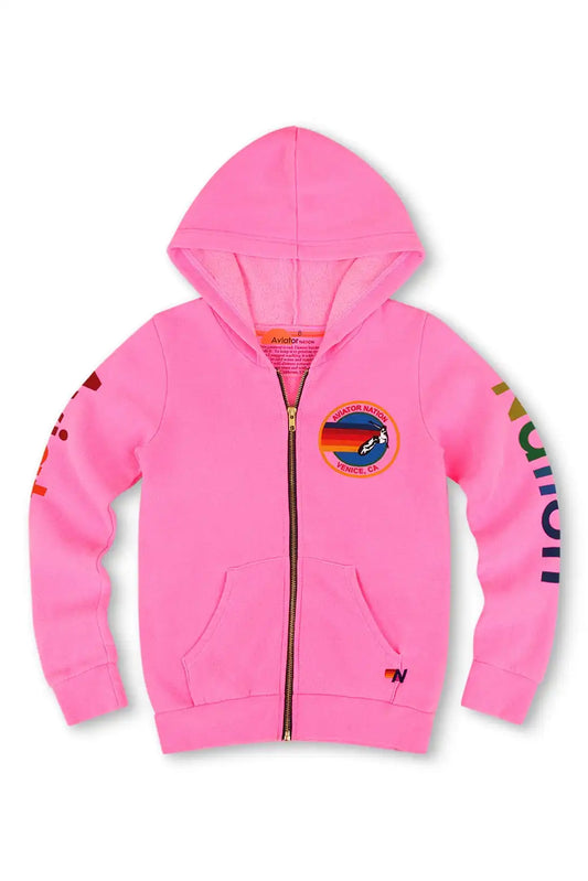KID'S AVIATOR NATION VENICE ZIP HOODIE - NEON PINK