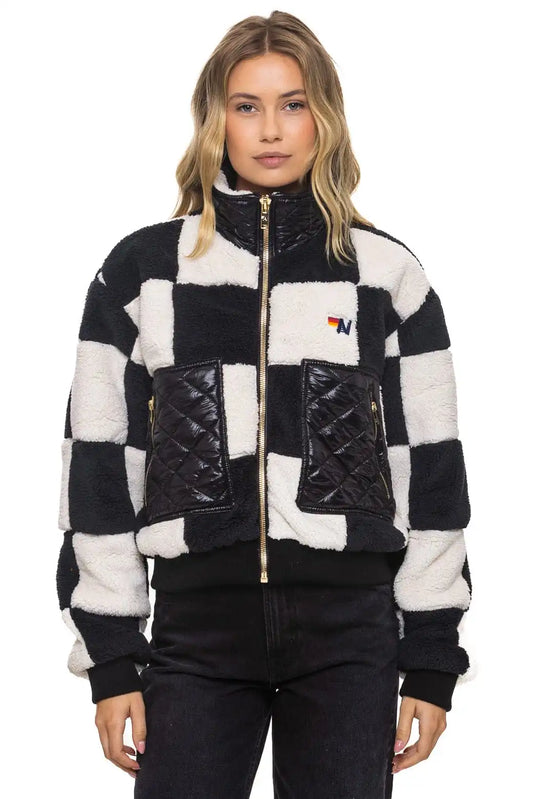 TEDDY CHECKERBOARD WOMENS FULL ZIP JACKET - VINTAGE // BLACK