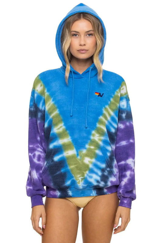 HAND DYED V RELAXED PULLOVER HOODIE - TIE DYE OCEAN // PURPLE