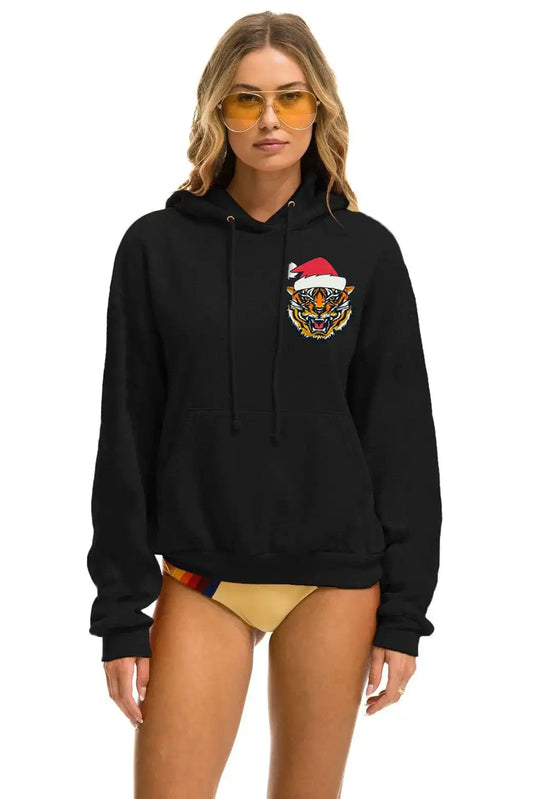 SANTA TIGER RELAXED PULLOVER HOODIE - BLACK
