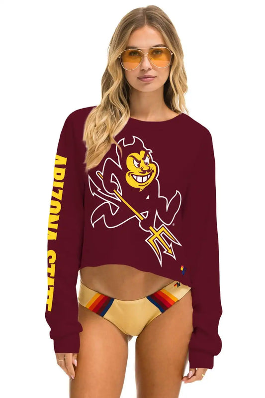 ASU BOLT CROPPED CREW SWEATSHIRT - MAROON