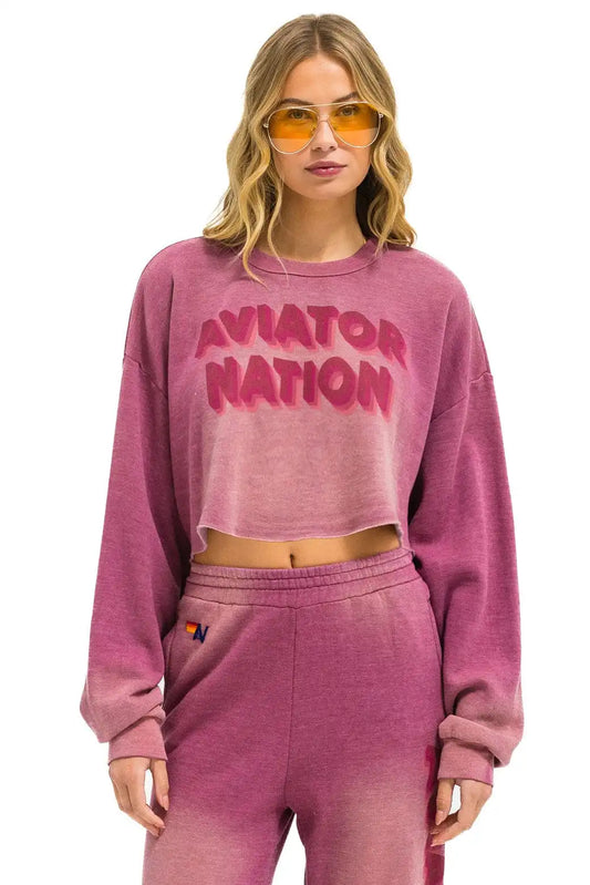 AN 3D CROPPED CREW SWEATSHIRT RELAXED - FADED BERRY