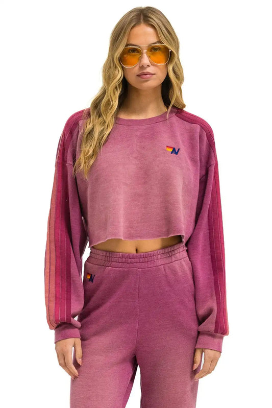 CLASSIC STRIPE CROPPED CREW SWEATSHIRT RELAXED - FADED BERRY