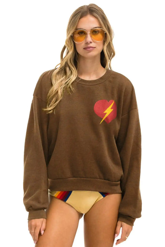 BOLT HEART RELAXED CREW SWEATSHIRT - CHOCOLATE