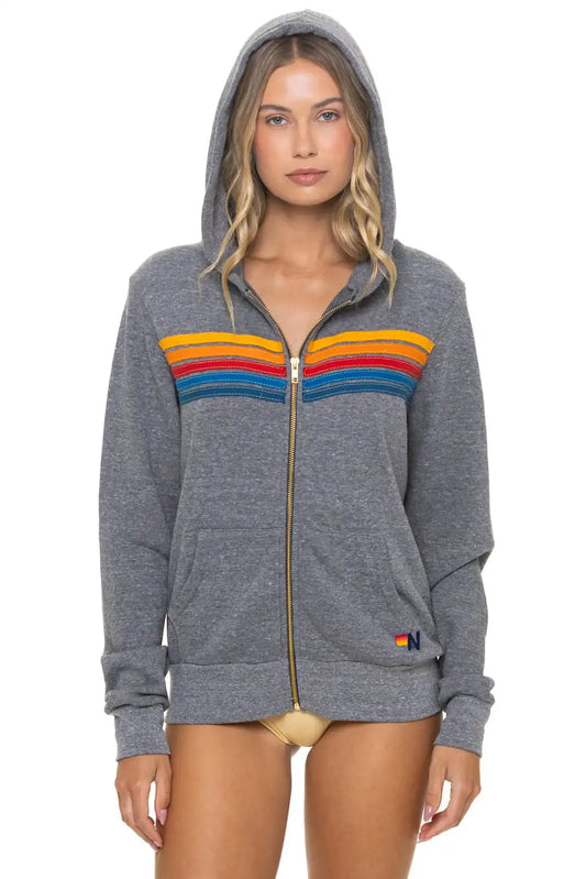 5 STRIPE HOODIE - HEATHER GREY