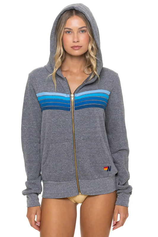 5 STRIPE HOODIE - HEATHER GREY // BLUE
