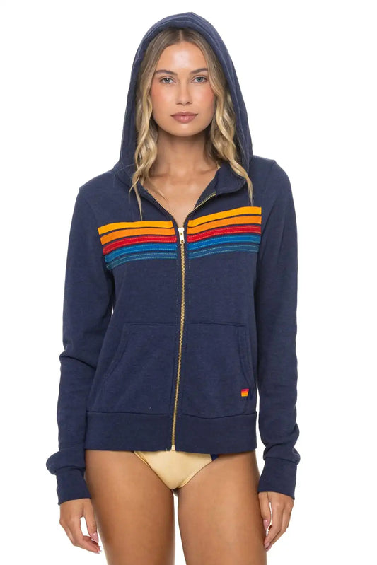 5 STRIPE HOODIE - NAVY