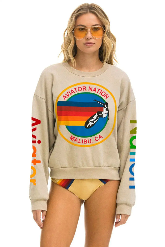 AVIATOR NATION MALIBU RELAXED CREW SWEATSHIRT - SAND
