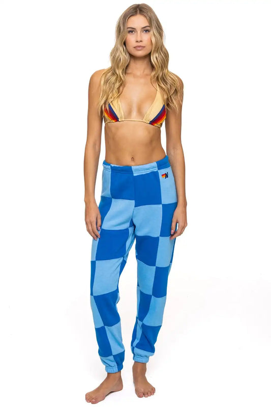 CHECK QUILTED SWEATPANTS - SKY // ADVENTURE BLUE