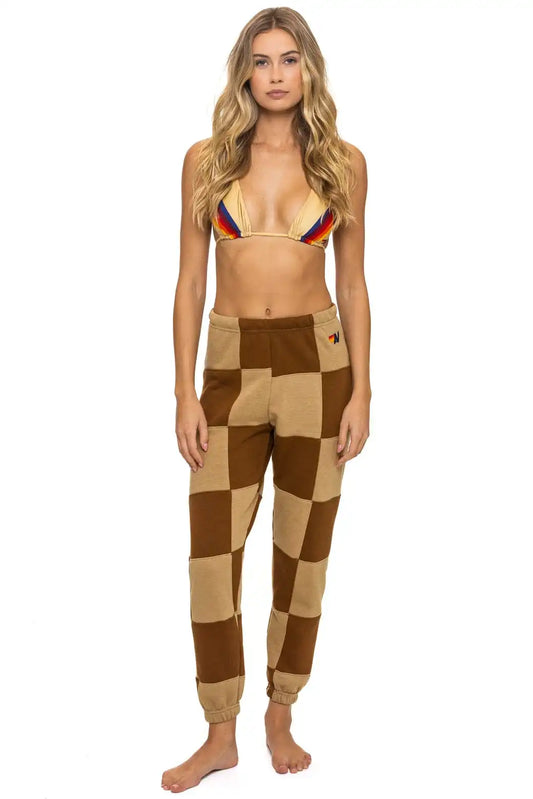 CHECK QUILTED SWEATPANTS - TAN // CINNAMON