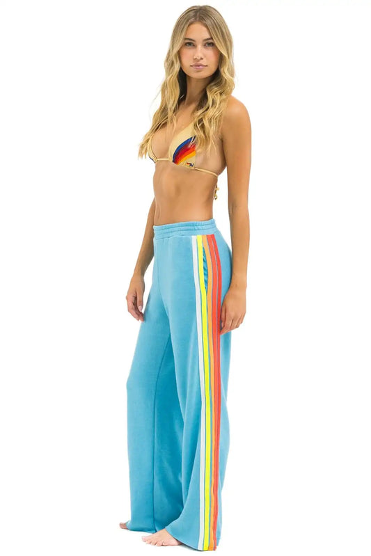 5 STRIPE WIDE LEG POCKET SWEATPANTS - AQUA // WHITE NEON