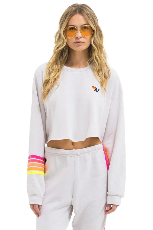 RUGBY STITCH CROPPED CREW SWEATSHIRT RELAXED - DOVE GREY // NEON