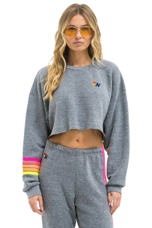 RUGBY STITCH CROPPED CREW SWEATSHIRT RELAXED - HEATHER // NEON