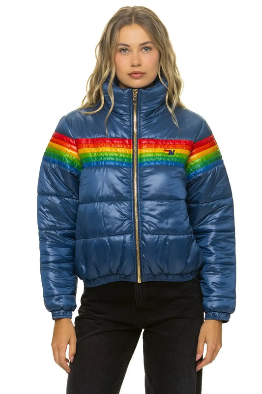 6 STRIPE LUXE APRES PUFFER JACKET - GLOSSY DEEP BLUE