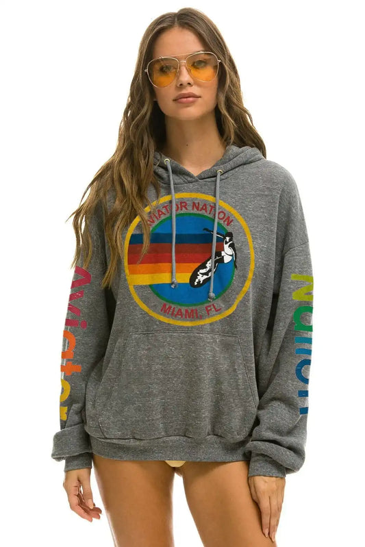 AVIATOR NATION MIAMI RELAXED PULLOVER HOODIE - HEATHER GREY