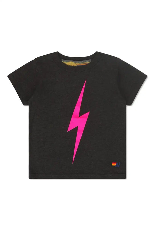 KID'S  BOLT TEE - BLACK // NEON PINK