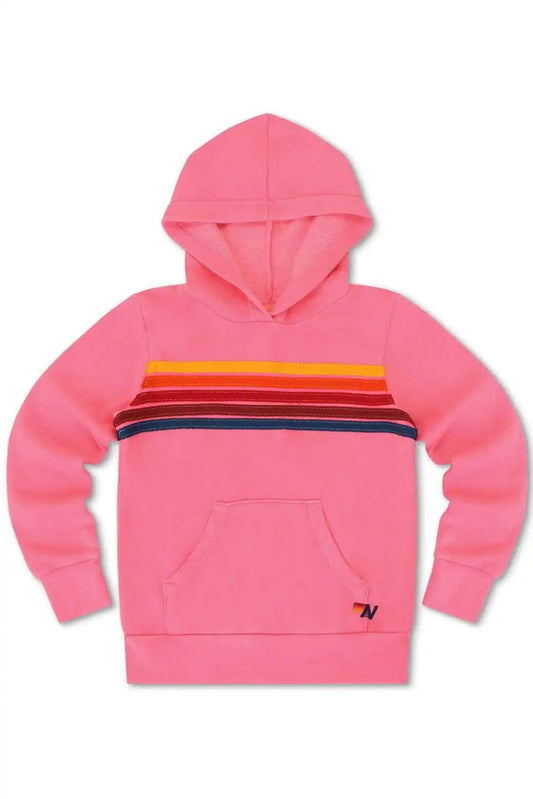 KID'S 5 STRIPE PULLOVER HOODIE - NEON PINK